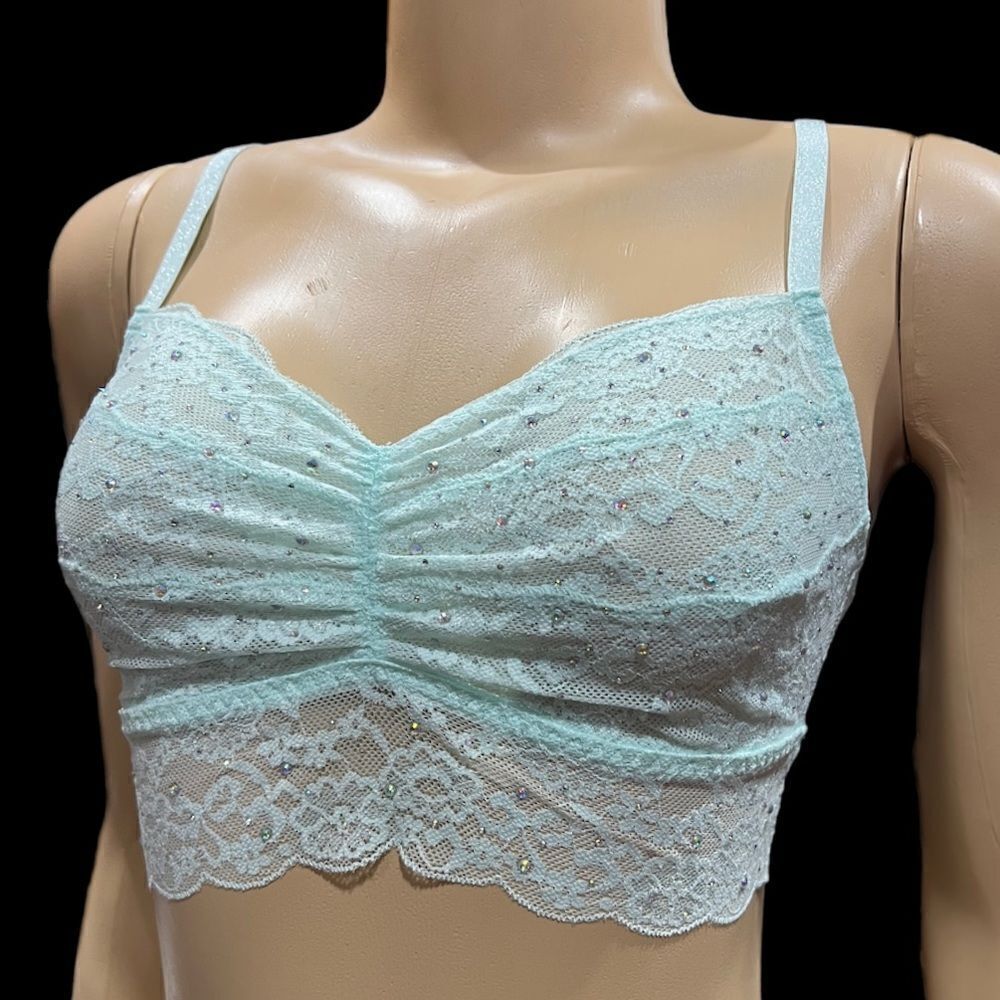 Victorias Secret Fashion Show Pink Bling Rhinestones Ruched Lace Bralette bra